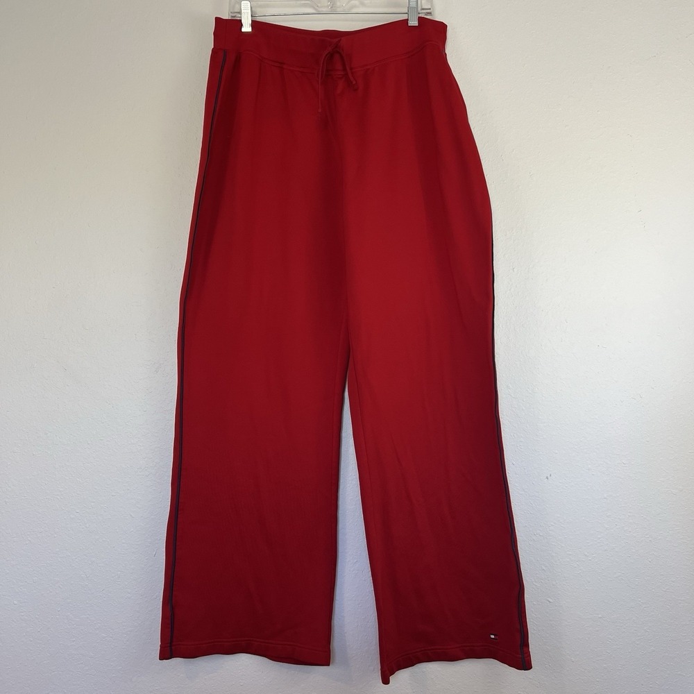 Tommy Hilfiger Sweat Pants Womens 2X Red Wide-Leg Drawstring Waist